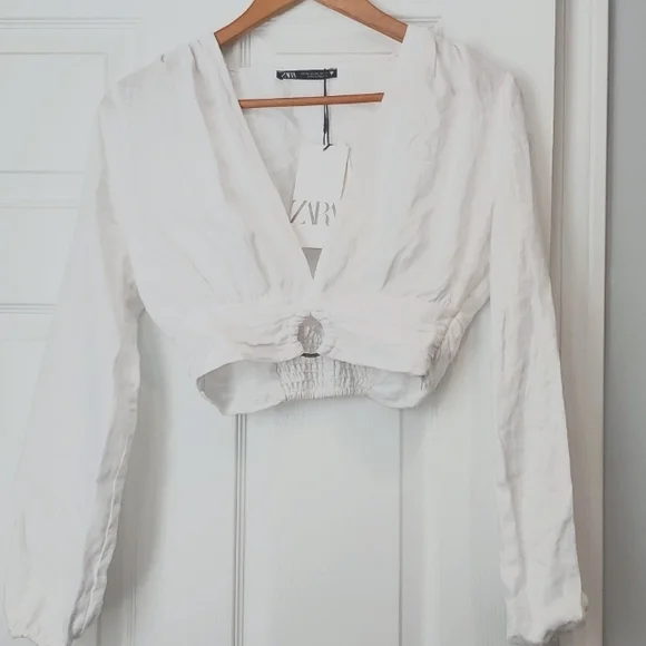 Zara Tops Nwt Zara Womens Sz Xs White Linen Drape Long